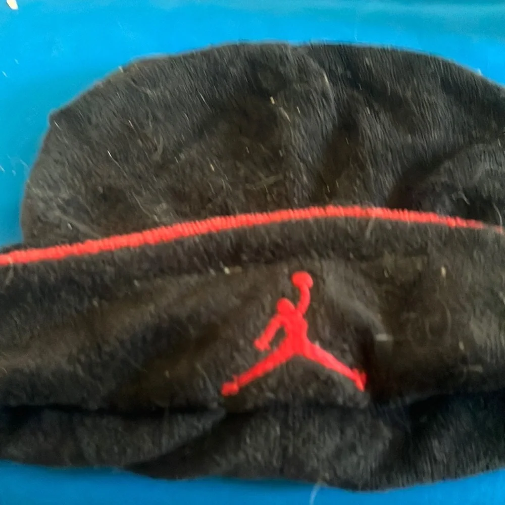 FINAL MARKDOWN Infant Black terry Beanie with Red Logo 0-6 months